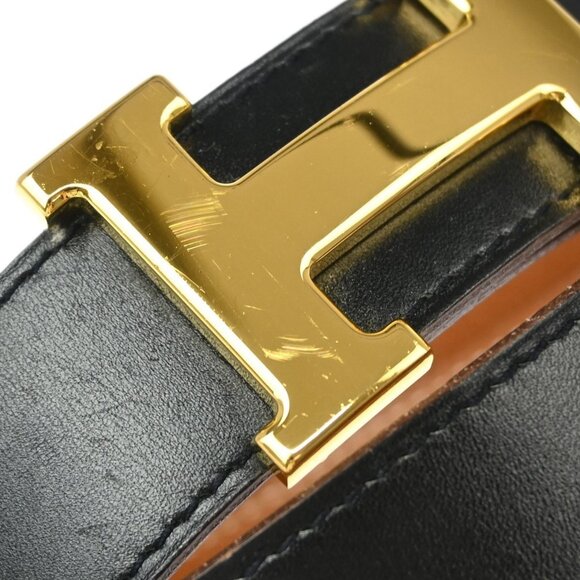 Hermes Black Box Calf Constance Reversible Belt #70 Small Good □G R 195738 - Picture 2 of 7